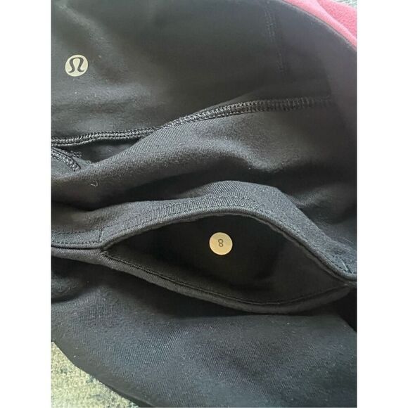 Lululemon Groove Black Fuchsia Peach Pink Quilt Winter Flare Leg Pants Size 8 - Picture 5 of 7